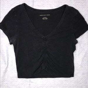 American Eagle Outfitters Black Ruched Crop Top (T3)